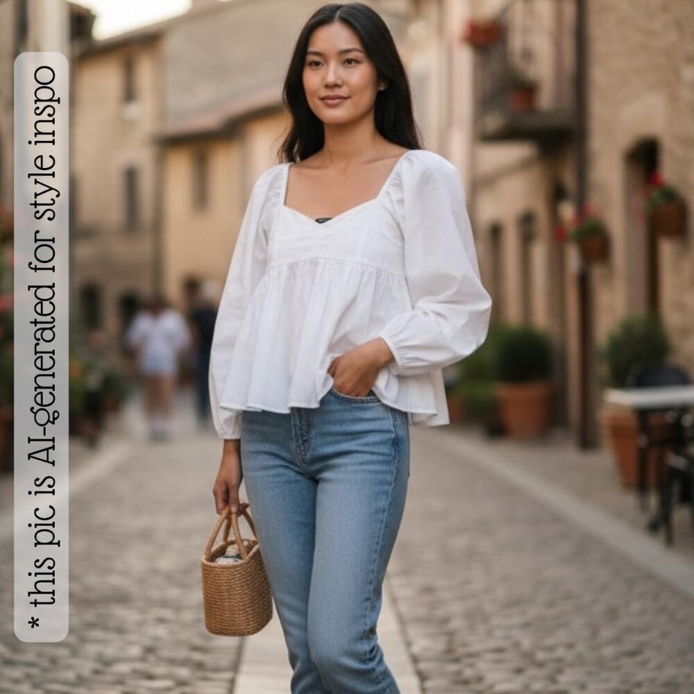 NWTs Banana Republic Ivory Puff Sleeve Peasant Top - Women's Size M